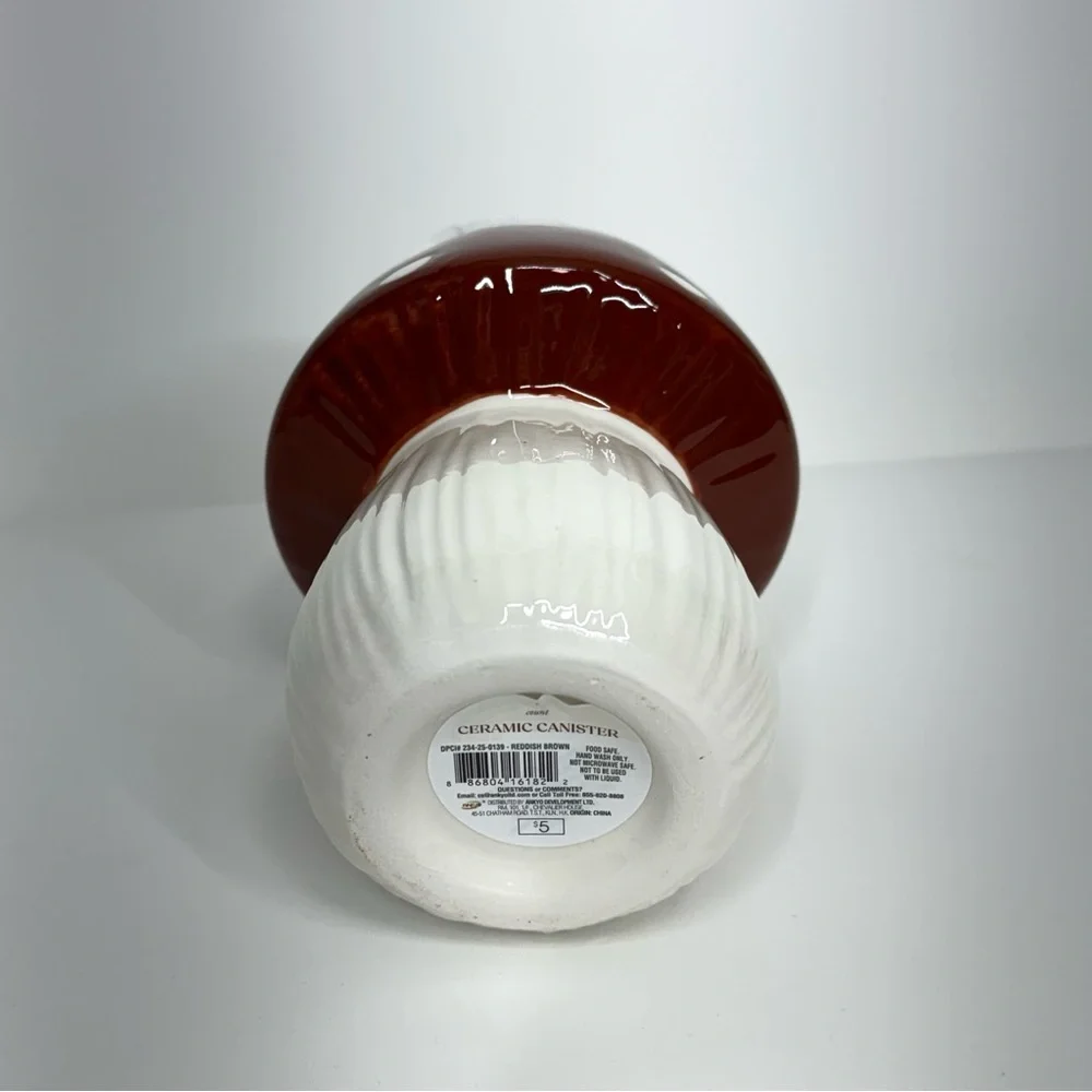 Ceramic Mushroom Canister Reddish Brown & Off White Food Safe New Nwt